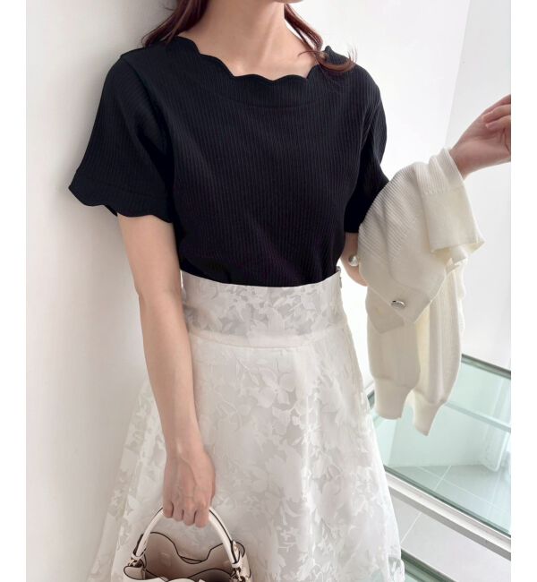  「スカラップデザイントップス」|Tシャツ・カットソー|ブラック