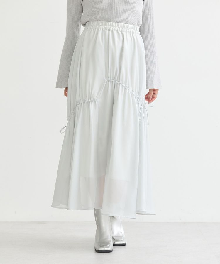 earth music&ecology「シャイニーアシンメトリーギャザースカート」|フレア|