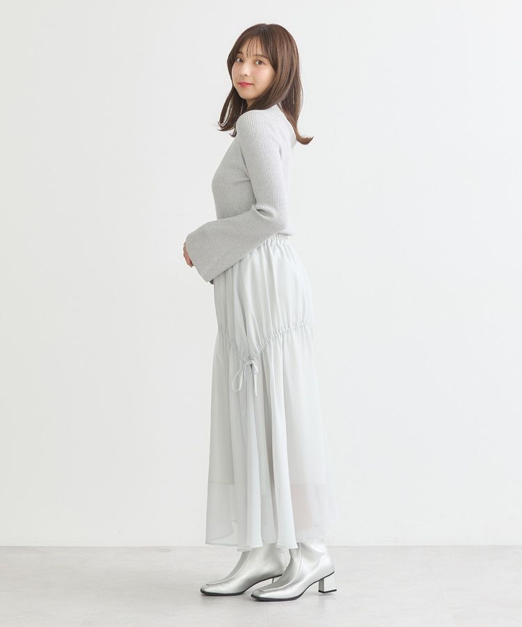 earth music&ecology「シャイニーアシンメトリーギャザースカート」|フレア|