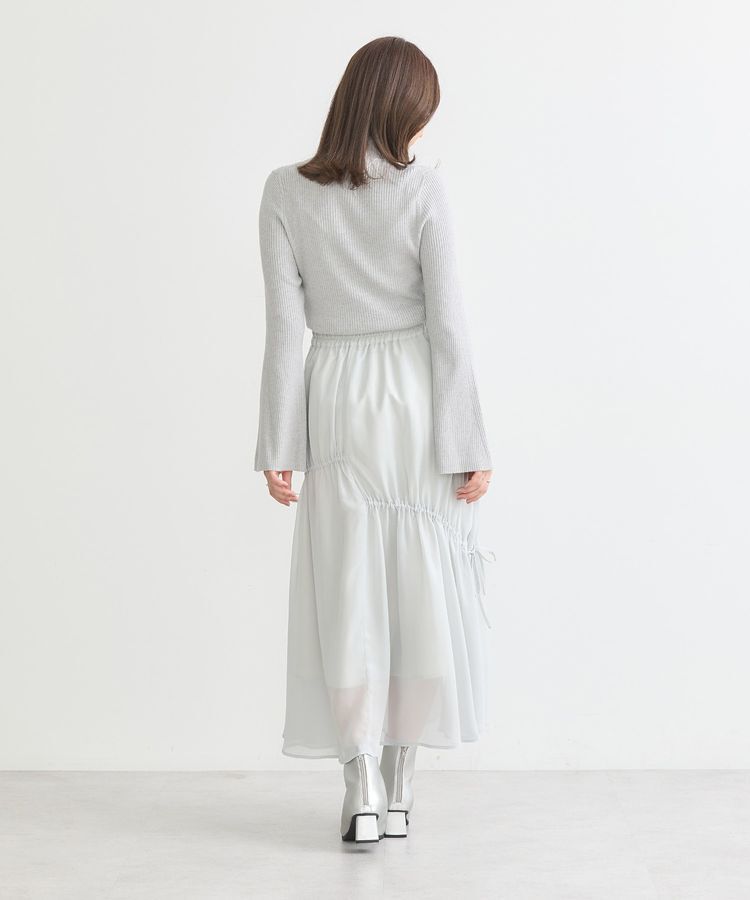 earth music&ecology「シャイニーアシンメトリーギャザースカート」|フレア|