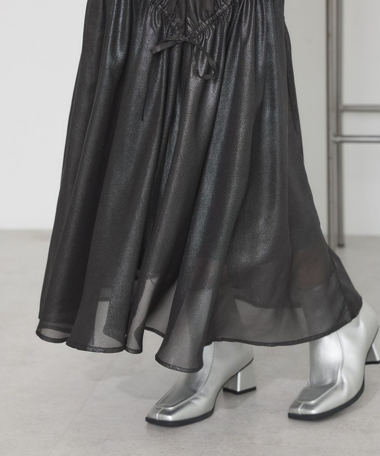 earth music&ecology「シャイニーアシンメトリーギャザースカート」|フレア|