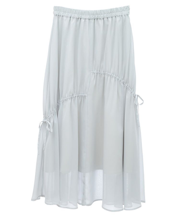 earth music&ecology「シャイニーアシンメトリーギャザースカート」|フレア|