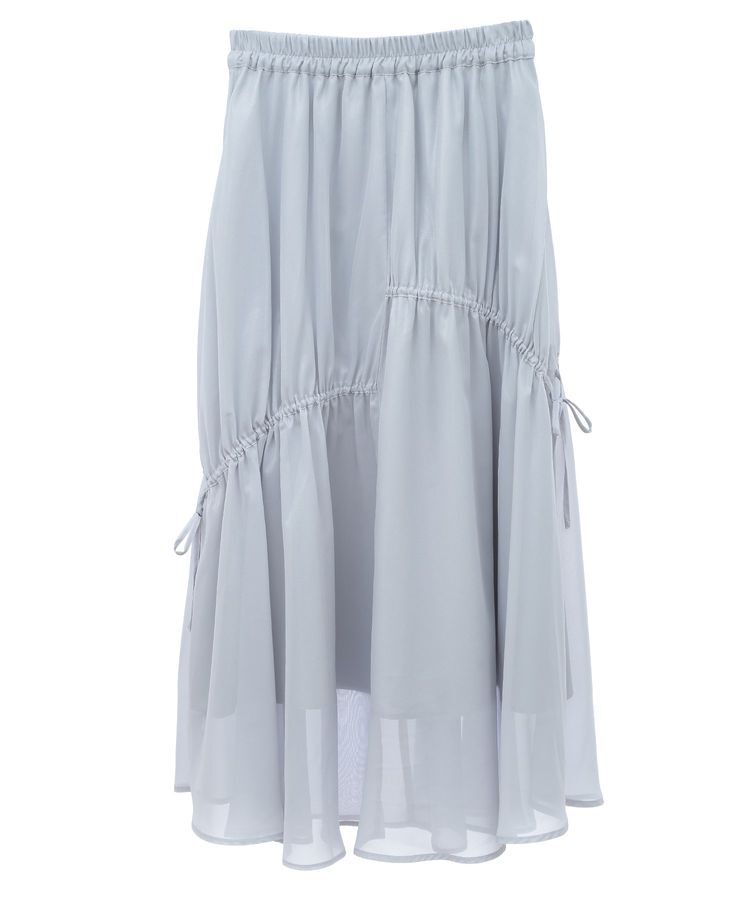 earth music&ecology「シャイニーアシンメトリーギャザースカート」|フレア|