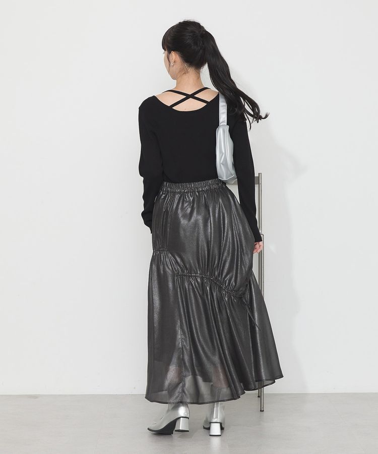 earth music&ecology「シャイニーアシンメトリーギャザースカート」|フレア|