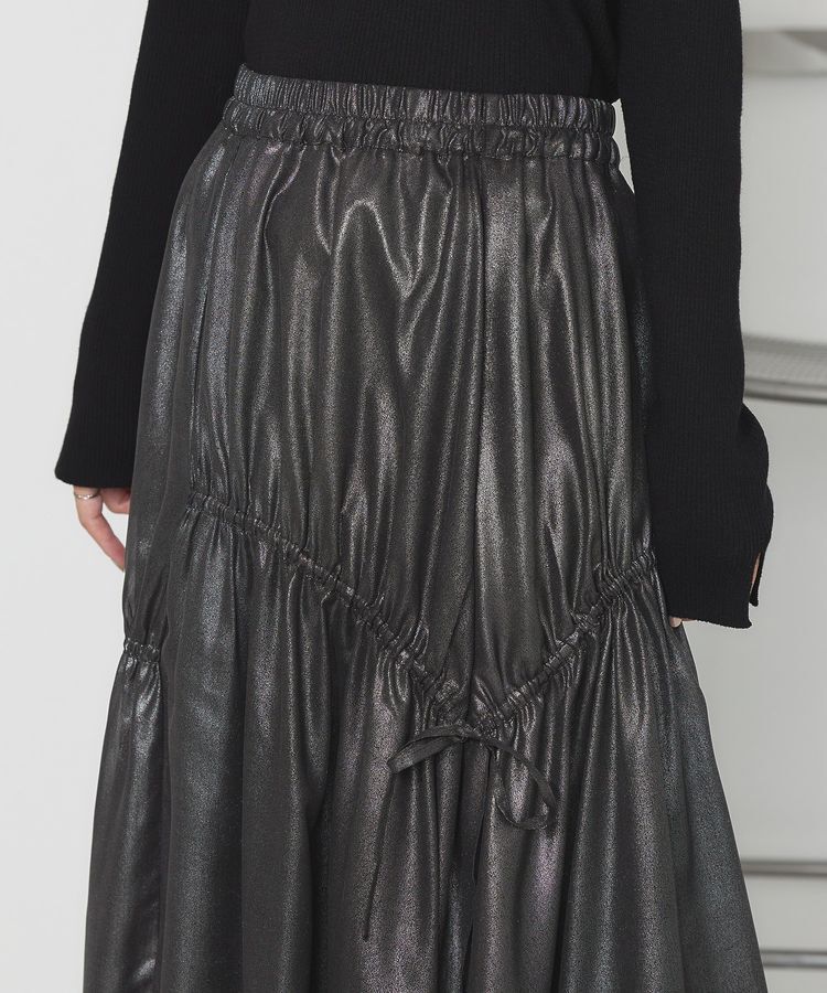 earth music&ecology「シャイニーアシンメトリーギャザースカート」|フレア|