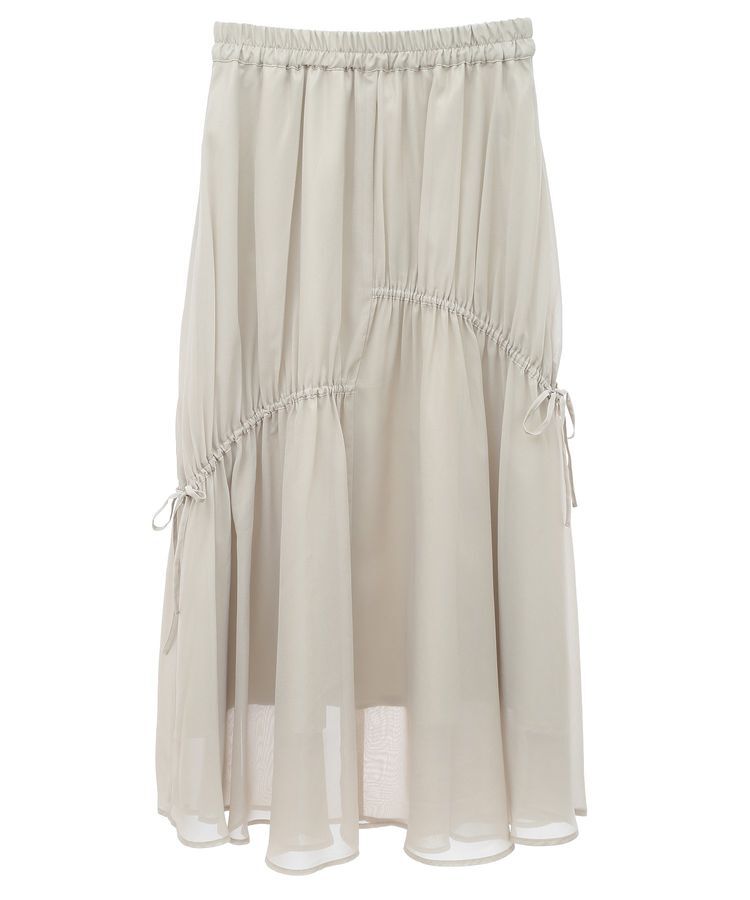 earth music&ecology「シャイニーアシンメトリーギャザースカート」|フレア|Beige