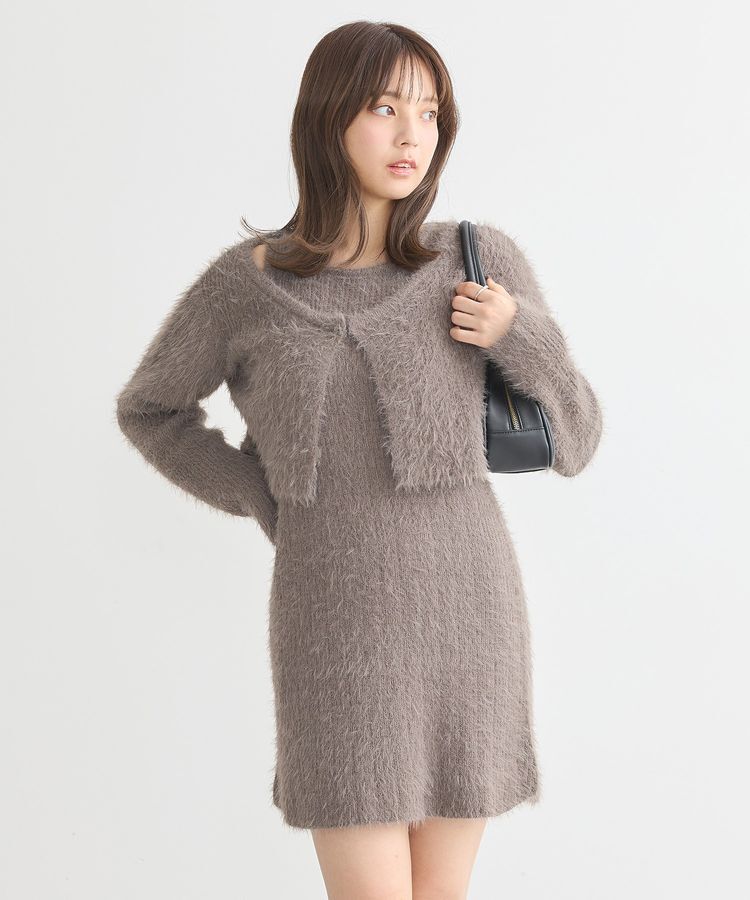 earth music&ecology「SET2点シャギーショートカーデ+ミニワンピース」|ワンピース|