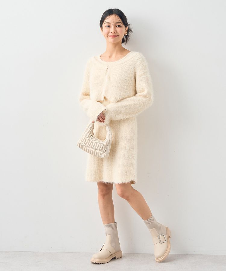 earth music&ecology「SET2点シャギーショートカーデ+ミニワンピース」|ワンピース|