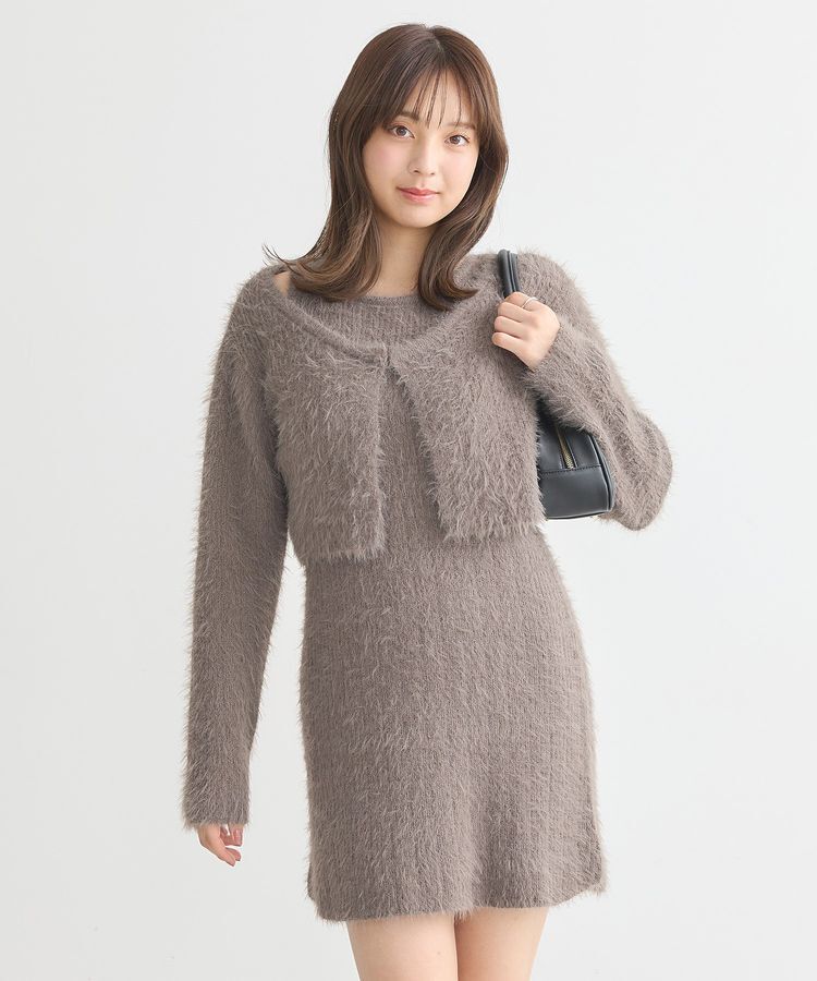 earth music&ecology「SET2点シャギーショートカーデ+ミニワンピース」|ワンピース|