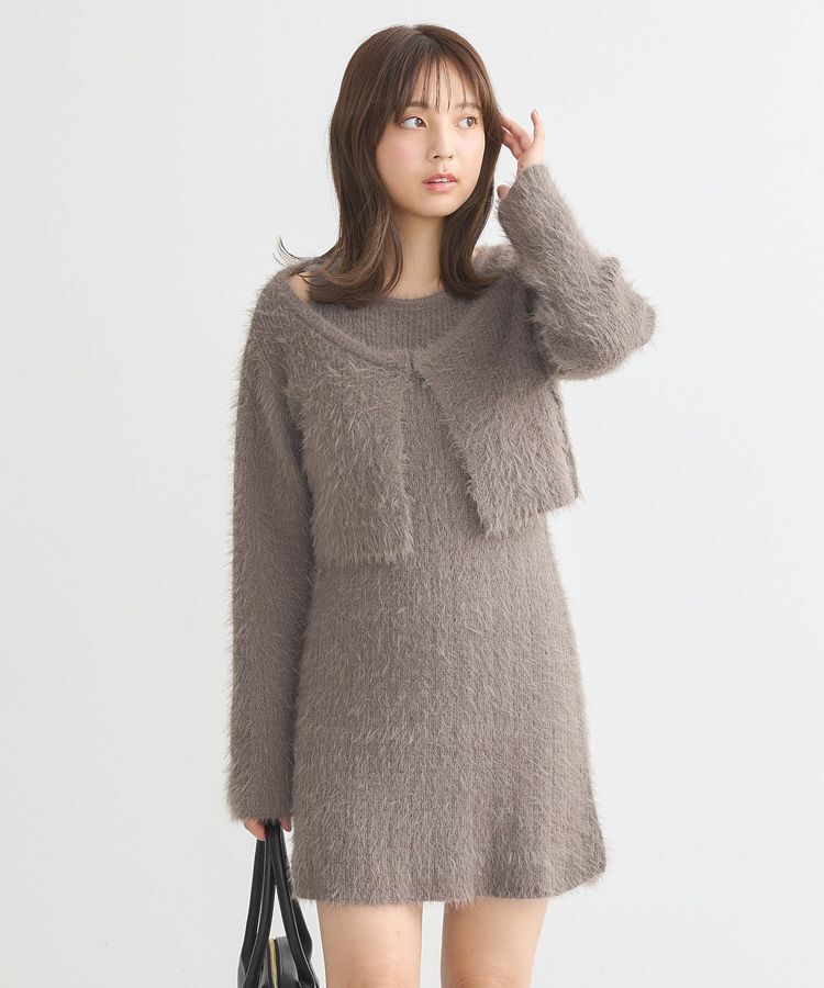 earth music&ecology「SET2点シャギーショートカーデ+ミニワンピース」|ワンピース|