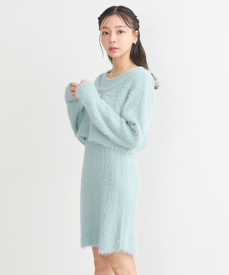 earth music&ecology「SET2点シャギーショートカーデ+ミニワンピース」|ワンピース|