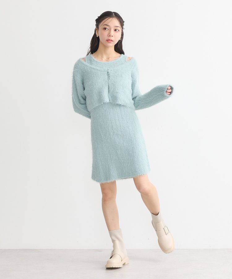 earth music&ecology「SET2点シャギーショートカーデ+ミニワンピース」|ワンピース|