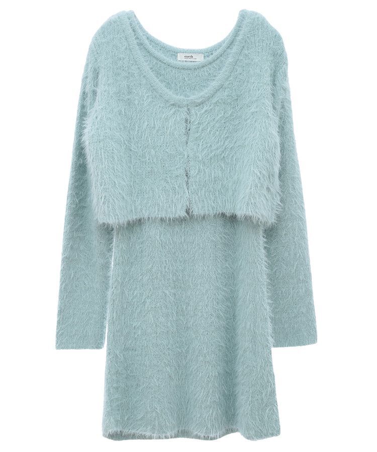 earth music&ecology「SET2点シャギーショートカーデ+ミニワンピース」|ワンピース|