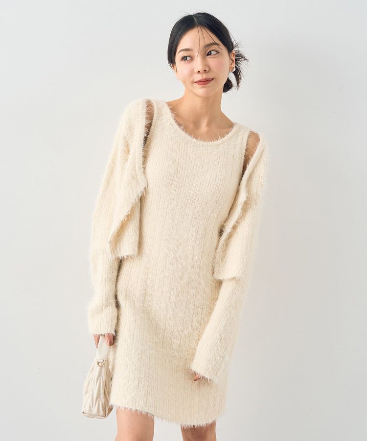 earth music&ecology「SET2点シャギーショートカーデ+ミニワンピース」|ワンピース|