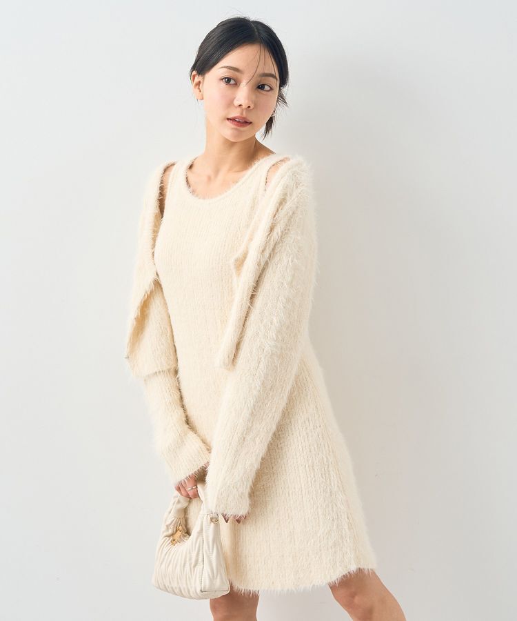 earth music&ecology「SET2点シャギーショートカーデ+ミニワンピース」|ワンピース|