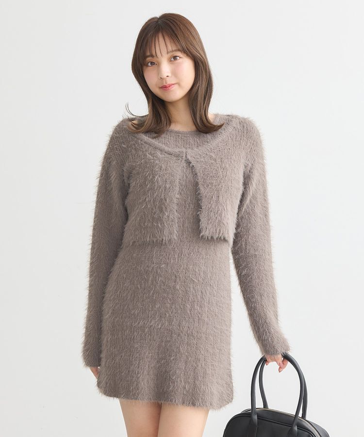 earth music&ecology「SET2点シャギーショートカーデ+ミニワンピース」|ワンピース|Mocha