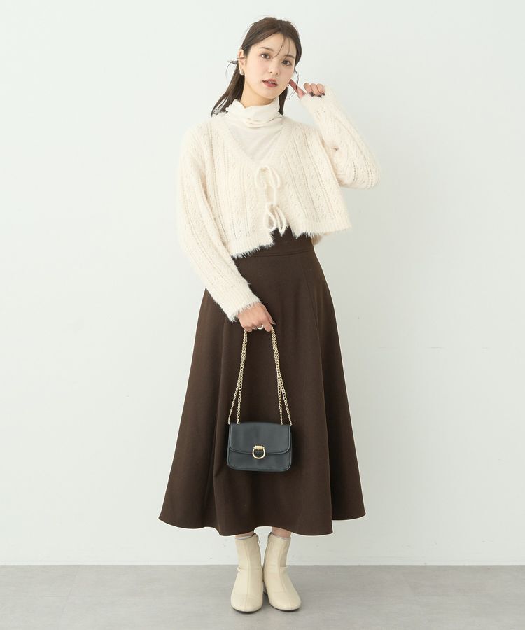 earth music&ecology「フェザーラメフロントリボンニットカーディガン」|カーディガン|