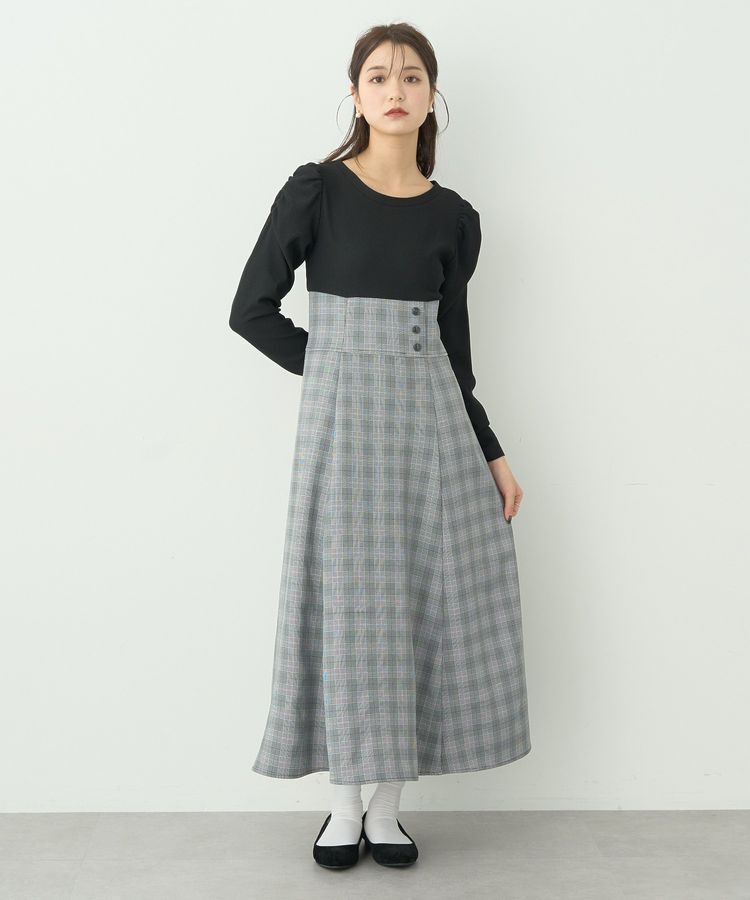 earth music&ecology「リブカットソードッキングワンピース」|ワンピース|Black