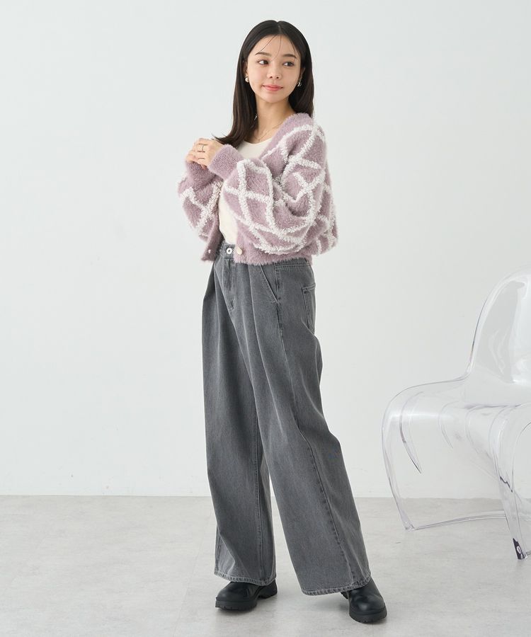 earth music&ecology「シャギーダイヤ柄ショートニットカーディガン」|カーディガン|