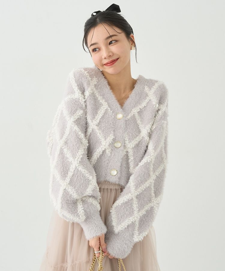 earth music&ecology「シャギーダイヤ柄ショートニットカーディガン」|カーディガン|