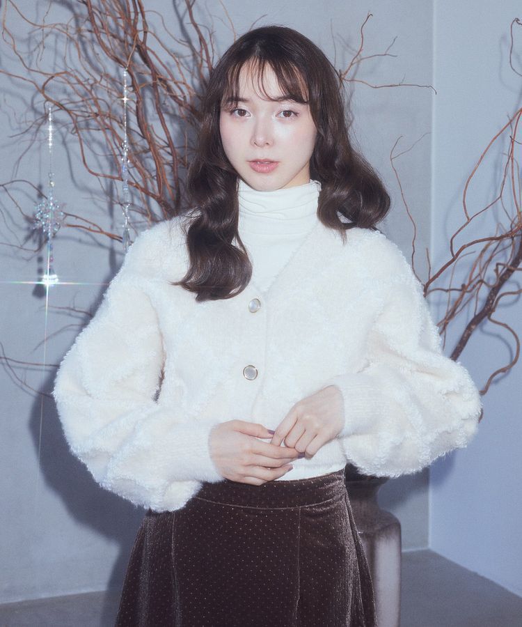 earth music&ecology「シャギーダイヤ柄ショートニットカーディガン」|カーディガン|