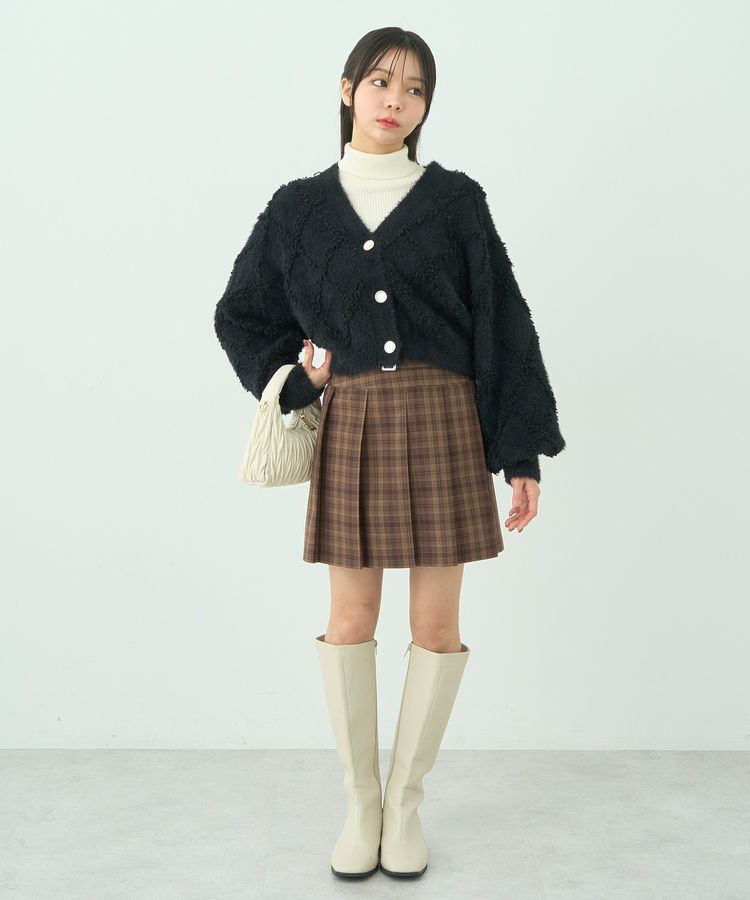 earth music&ecology「シャギーダイヤ柄ショートニットカーディガン」|カーディガン|