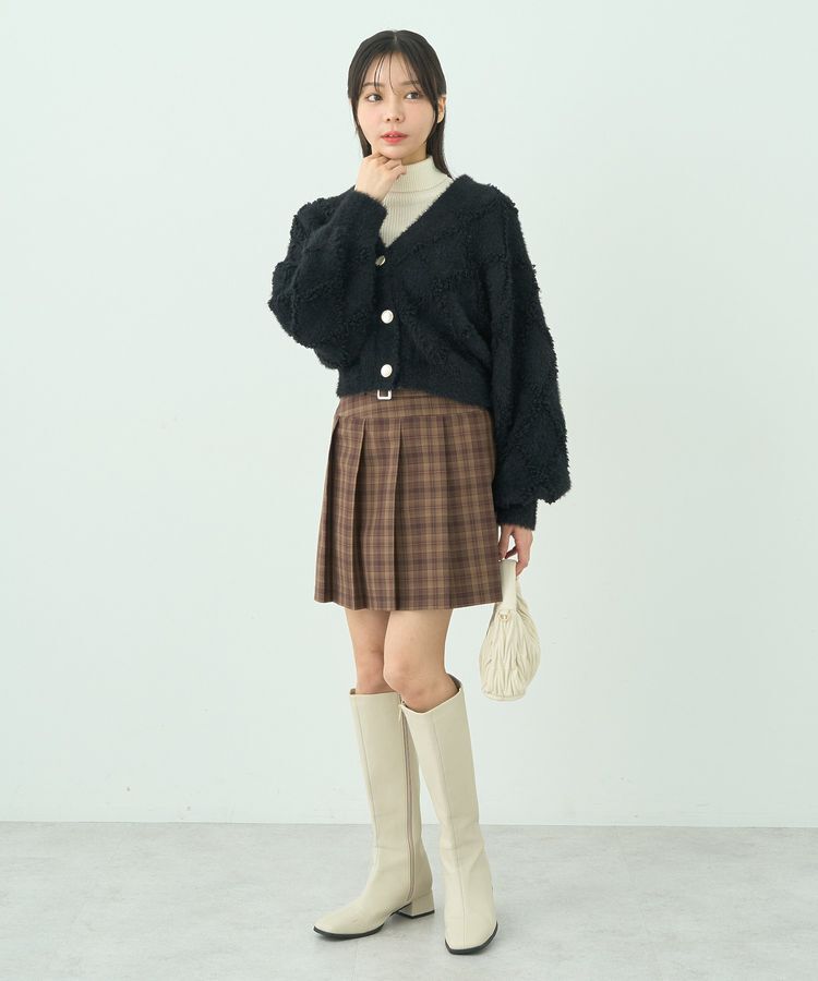 earth music&ecology「シャギーダイヤ柄ショートニットカーディガン」|カーディガン|