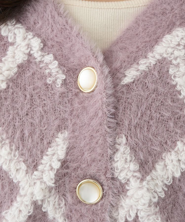 earth music&ecology「シャギーダイヤ柄ショートニットカーディガン」|カーディガン|