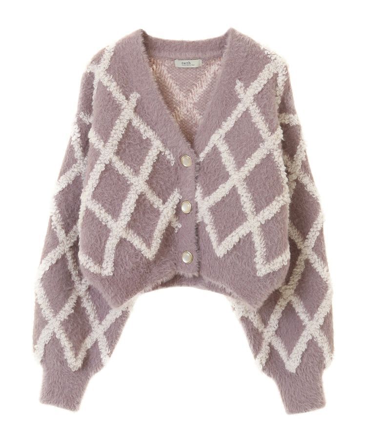 earth music&ecology「シャギーダイヤ柄ショートニットカーディガン」|カーディガン|