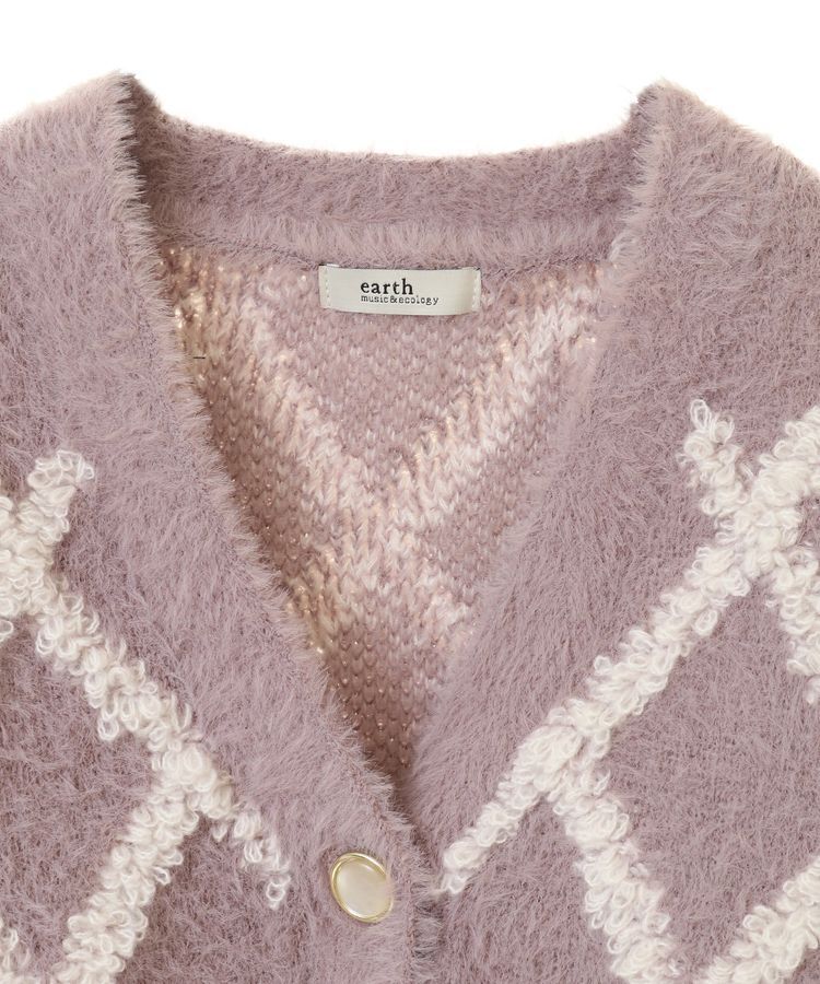 earth music&ecology「シャギーダイヤ柄ショートニットカーディガン」|カーディガン|