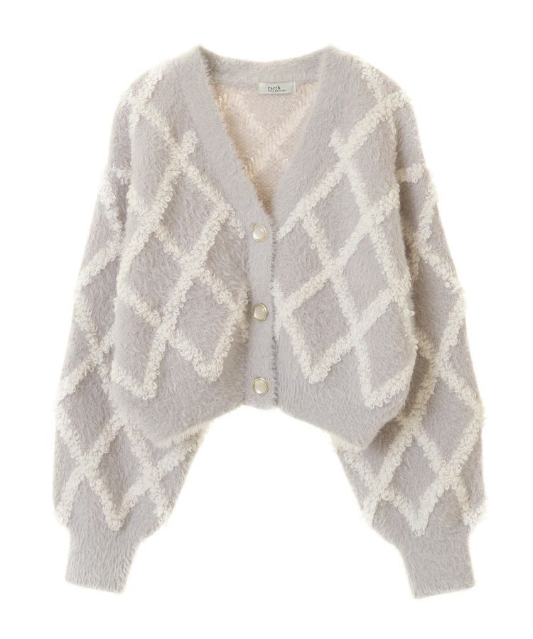 earth music&ecology「シャギーダイヤ柄ショートニットカーディガン」|カーディガン|