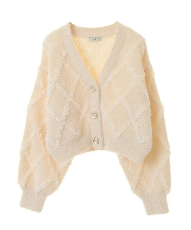 earth music&ecology「シャギーダイヤ柄ショートニットカーディガン」|カーディガン|