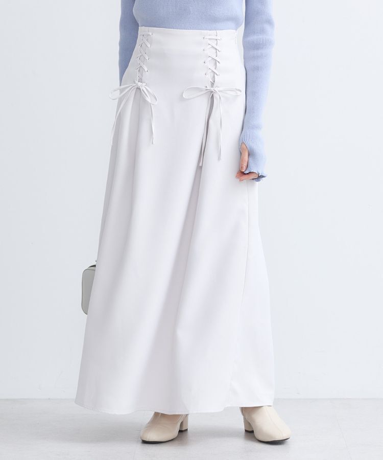 earth music&ecology「レースアップハイウエストスカート」|フレア|