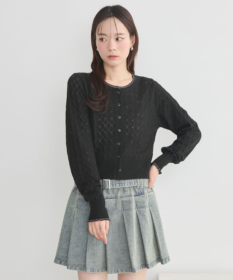 earth music&ecology「シアースカラップ透かし編みカーディガン」|カーディガン|