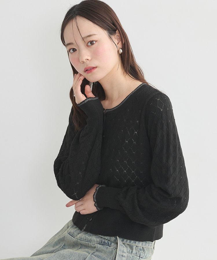 earth music&ecology「シアースカラップ透かし編みカーディガン」|カーディガン|Black