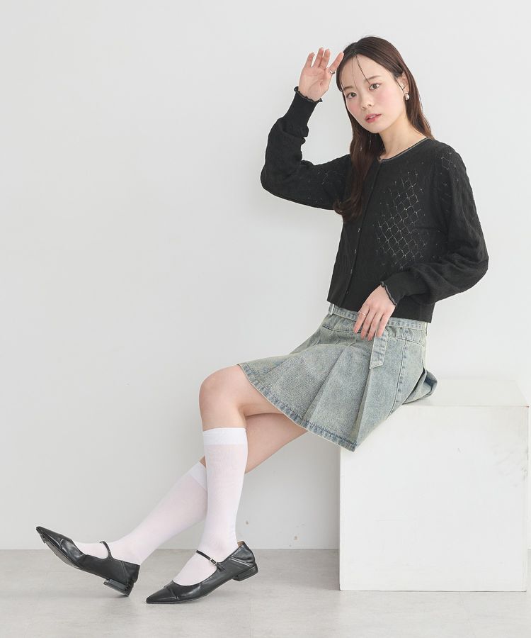 earth music&ecology「シアースカラップ透かし編みカーディガン」|カーディガン|