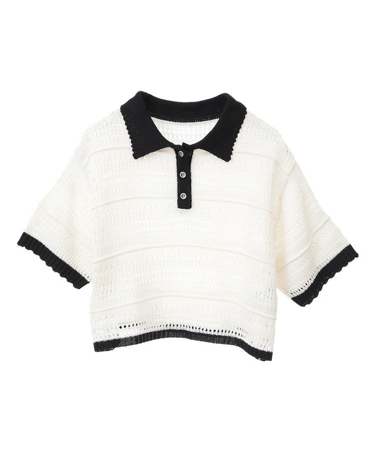 earth music&ecology「キラキラボタン透かしニットポロ」|ニット・セーター|Ivory