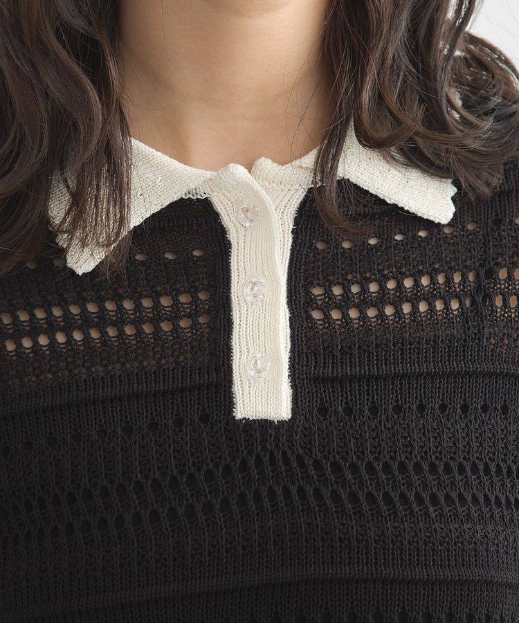 earth music&ecology「キラキラボタン透かしニットポロ」|ニット・セーター|