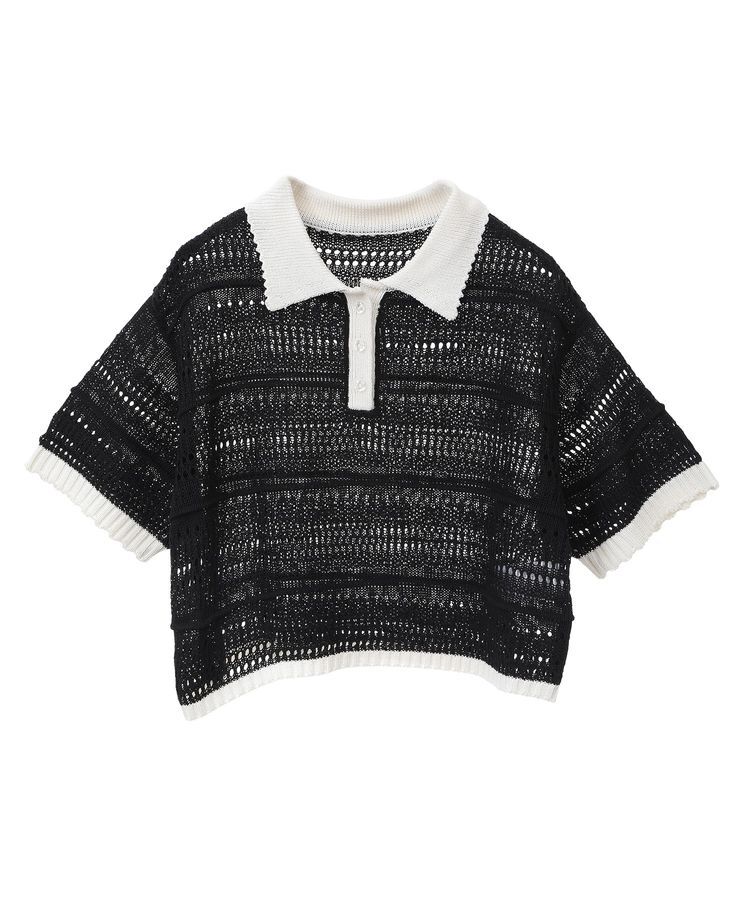 earth music&ecology「キラキラボタン透かしニットポロ」|ニット・セーター|