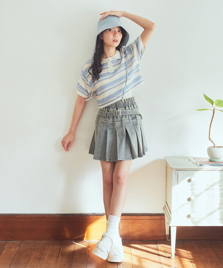 earth music&ecology「キラキラボタン透かしニットポロ」|ニット・セーター|