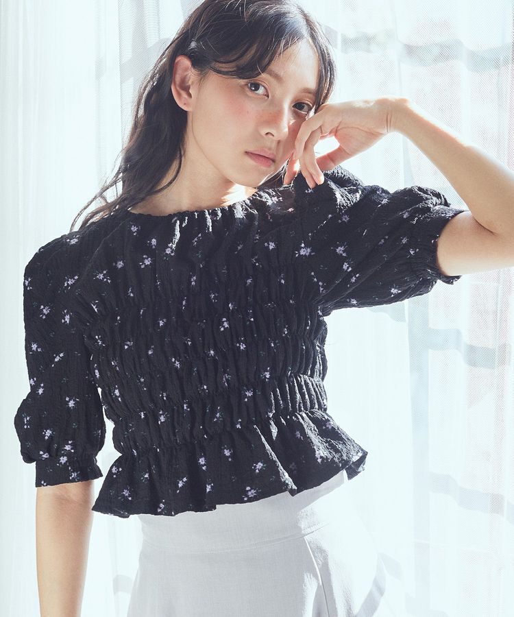 earth music&ecology「花柄ポコポコシャーリングトップス」|Tシャツ・カットソー|Black