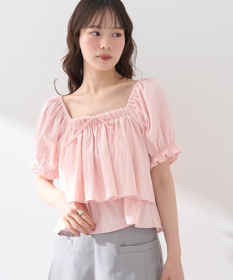 earth music&ecology「スクエアフロントリボンブラウス」|シャツ・ブラウス|Pink