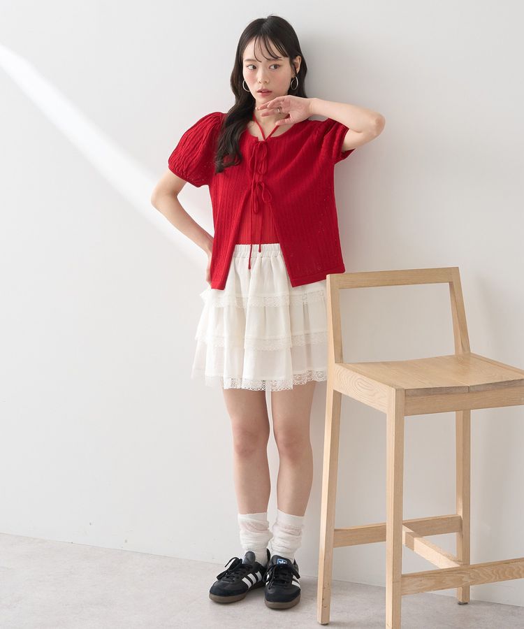 earth music&ecology「透かし編みフロントリボンカーディガン」|カーディガン|