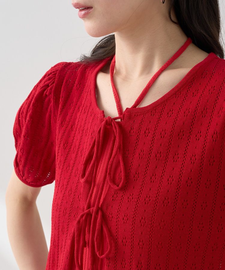 earth music&ecology「透かし編みフロントリボンカーディガン」|カーディガン|
