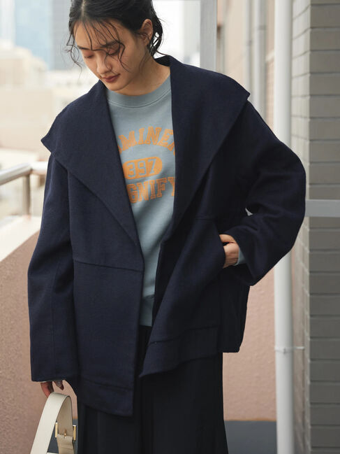  「リサイクルウールリバーライクニュアンスミディコート」|その他|ダークネイビー