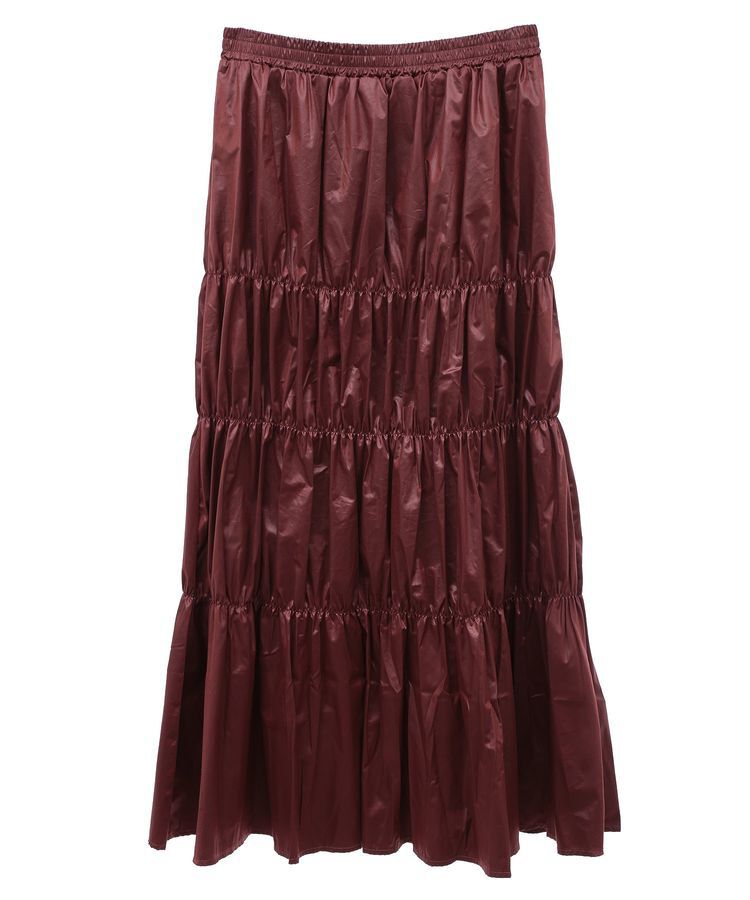 Green Parks「チンツ加工シャーリングスカート」|フレア|