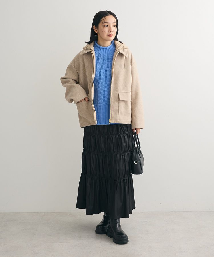 Green Parks「チンツ加工シャーリングスカート」|フレア|