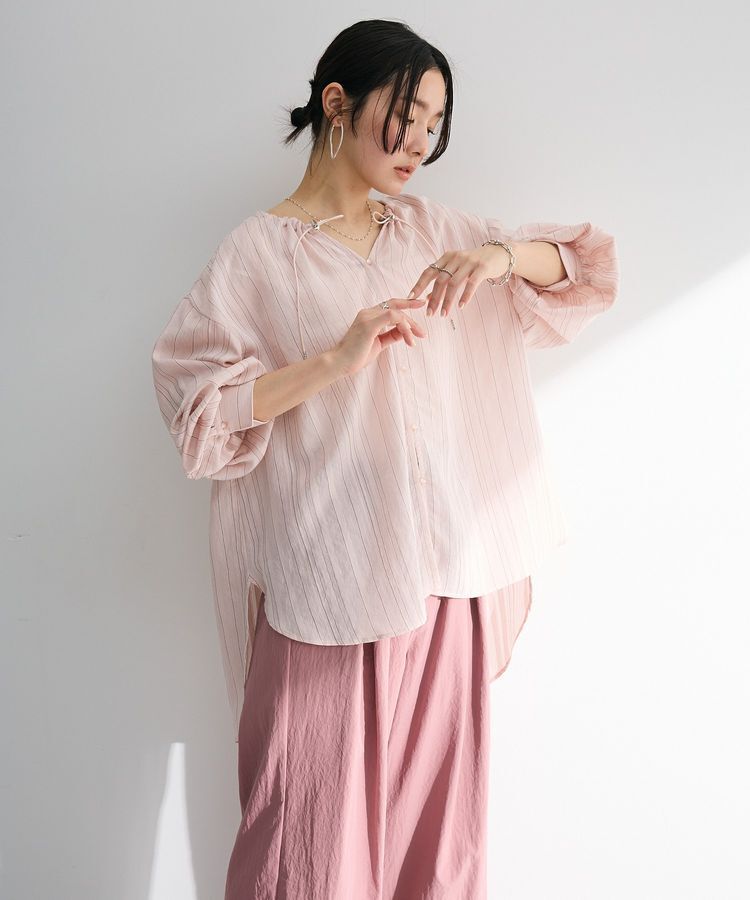 Green Parks「ドロストネックシアーストライプチュニック」|シャツ・ブラウス|Pink
