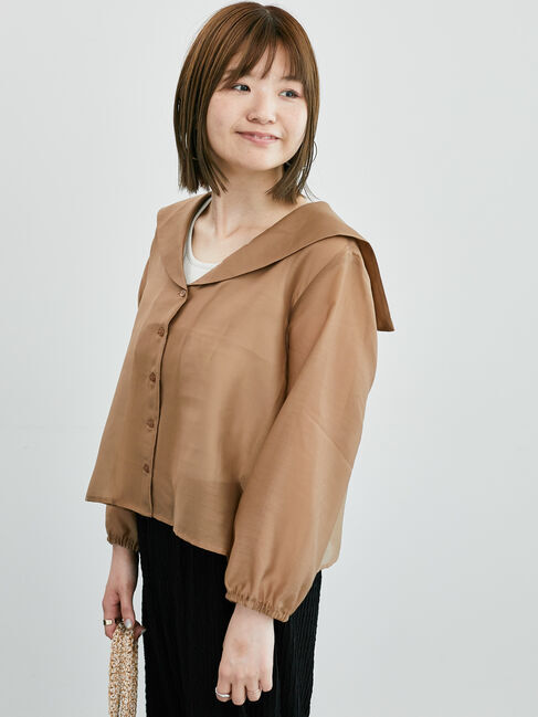 Lugnoncure「セーラーカラーシアーシャツ《2025summer catalog item》」|シャツ・ブラウス|ブラウン