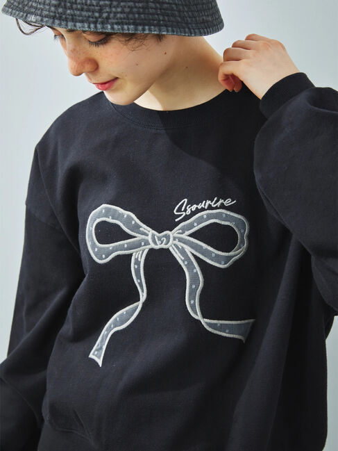 Samansa Mos2「リボン&ロゴチュールアップリケ刺繍スウェット」|Tシャツ・カットソー|